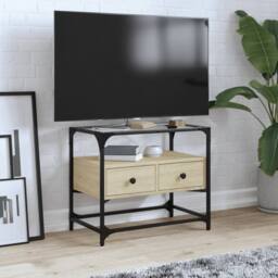 Berkfield Home TV Cabinet with Glass Top Sonoma Oak 60x35x51 cm Engineered Wood in Natural - Size: 60 x 35 x 51 cm