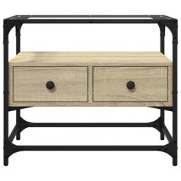 Berkfield Home TV Cabinet with Glass Top Sonoma Oak 60x35x51 cm Engineered Wood in Natural - Size: 60 x 35 x 51 cm - thumbnail 4