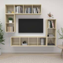 Berkfield Home Practical 4 Piece TV Cabinet Set Sonoma Oak Engineered Wood in Light Tan - thumbnail 2