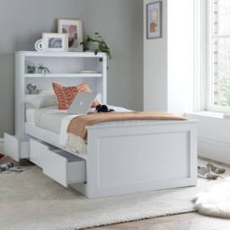 Bedmaster Enzo Wooden 3 Drawer Bookcase Bed & Spring Mattress in White - Size: Single - thumbnail 2