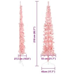 Berkfield Home Slim Artificial Half Christmas Tree with Stand Pink 210 cm - thumbnail 8