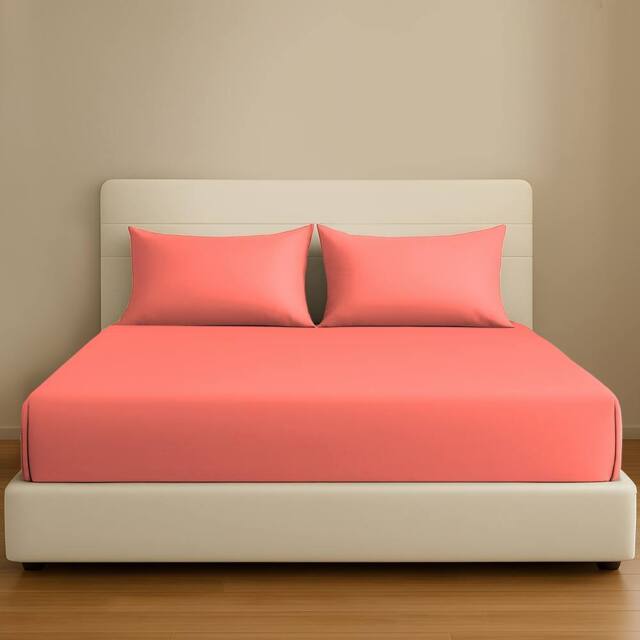 Pamposh 35cm Extra Deep Cotton Sateen Fitted Sheet - Soft & Smooth in Coral - Size: Double Fitted - image 1