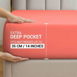 Pamposh 35cm Extra Deep Cotton Sateen Fitted Sheet - Soft & Smooth in Coral - Size: Double Fitted - thumbnail 4