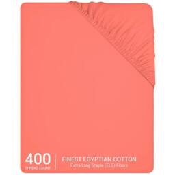 Pamposh 35cm Extra Deep Cotton Sateen Fitted Sheet - Soft & Smooth in Coral - Size: Double Fitted - thumbnail 2