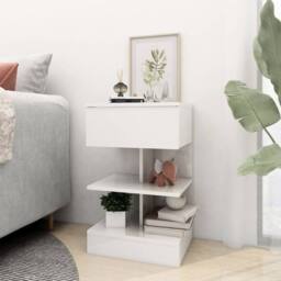 Berkfield Home Beautiful Bedside Cabinet High Gloss White 40x35x65 cm Engineered Wood - Size: 40 x 35 x 65 cm - thumbnail 1