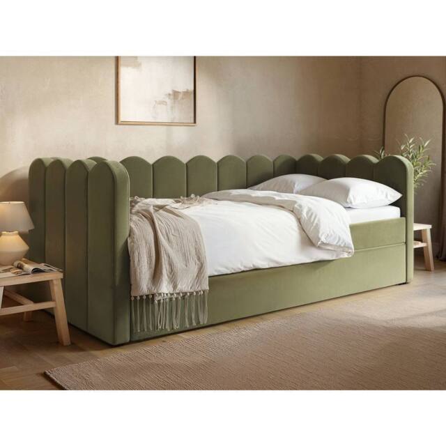 Flair Esme Cloud Fabric Day Bed with Trundle in Green - Size: Single - image 1