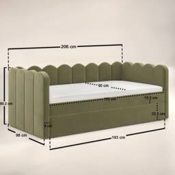 Flair Esme Cloud Fabric Day Bed with Trundle in Green - Size: Single - thumbnail 6