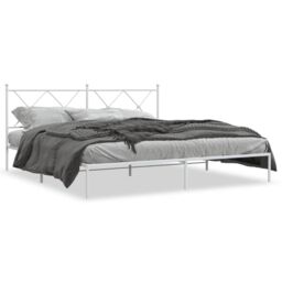 Berkfield Home Metal Bed Frame without Mattress with Headboard White 180x200cm - Size: Super King - thumbnail 2