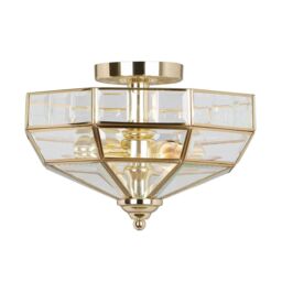 Netlighting Old Park 2 Light Semi Flush Ceiling Light Polished Brass E27 in Yellow