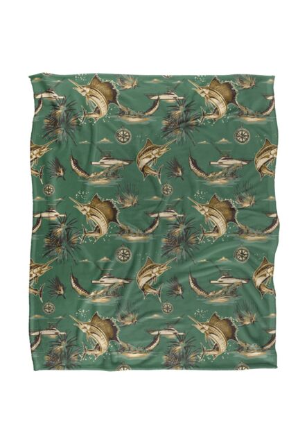 JQ Licensing Jl-Jp-Jq Billfish Tiki Fishing Pattern Silky Touch Super Soft Throw Blanket 152 X 127 cm in White - image 1