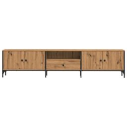 Berkfield Home TV Cabinet with Drawer Artisan Oak 200x25x44 cm Engineered Wood in Brown - Size: 200 x 25 x 44 cm - thumbnail 4