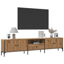 Berkfield Home TV Cabinet with Drawer Artisan Oak 200x25x44 cm Engineered Wood in Brown - Size: 200 x 25 x 44 cm - thumbnail 3