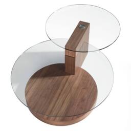 Angel Cerda Round Tempered Glass & Walnut-Veneer Coffee Table in Brown - thumbnail 6