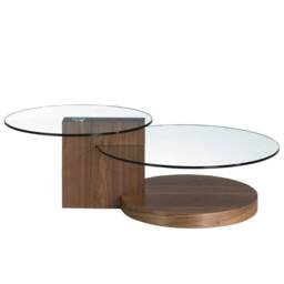 Angel Cerda Round Tempered Glass & Walnut-Veneer Coffee Table in Brown - thumbnail 2