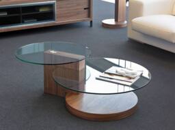 Angel Cerda Round Tempered Glass & Walnut-Veneer Coffee Table in Brown - thumbnail 3
