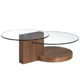 Angel Cerda Round Tempered Glass & Walnut-Veneer Coffee Table in Brown - thumbnail 1
