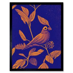 "Artery8 Wall Art Print Vintage Art Nouveau Pattern Detail Tropical Bird On Branch Linocut Art Framed in Black - Size: W12"" x H16""" - thumbnail 1