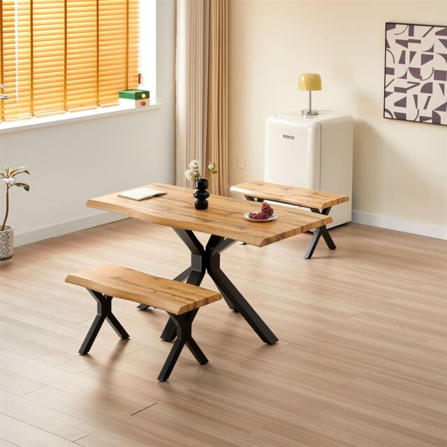 KOSY KOALA Modern Dining Table Set With 2 Benches For Dining Room & Kitchen Home Furniture in Brown - image 1