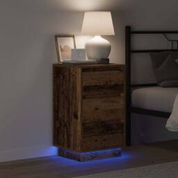 Berkfield Home Bedside Cabinet with LED Old Wood 39x34.5x65 cm Engineered Wood in Brown - thumbnail 4