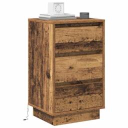 Berkfield Home Bedside Cabinet with LED Old Wood 39x34.5x65 cm Engineered Wood in Brown - thumbnail 3