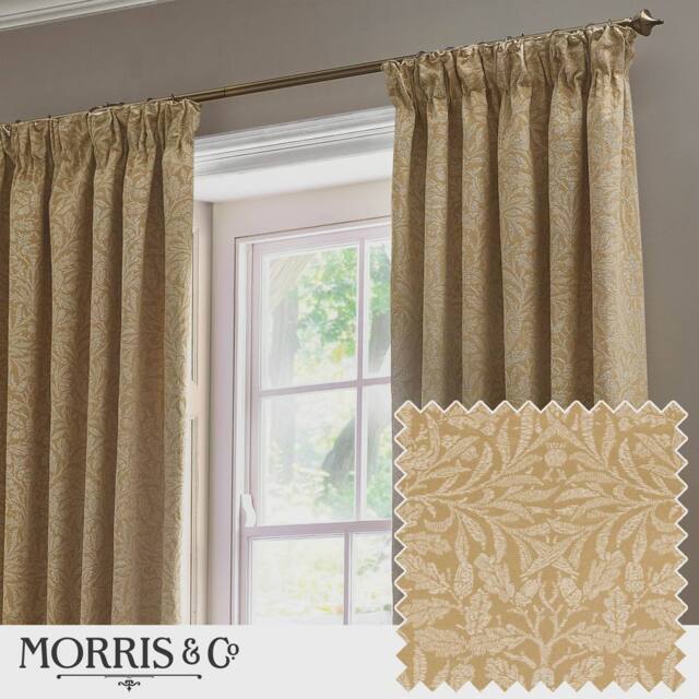 Morris & Co Acorn Tonal Fully Lined Matt Jacquard Pencil Pleat Curtains in Gold - Size: 229 cm width x 229 cm drop - image 1