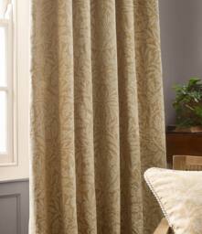 Morris & Co Acorn Tonal Fully Lined Matt Jacquard Pencil Pleat Curtains in Gold - Size: 229 cm width x 229 cm drop - thumbnail 5