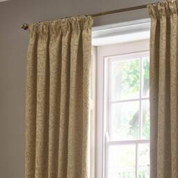 Morris & Co Acorn Tonal Fully Lined Matt Jacquard Pencil Pleat Curtains in Gold - Size: 229 cm width x 229 cm drop - thumbnail 3