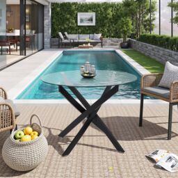 Living and Home Round Dining Table with Metal Black Legs - thumbnail 2