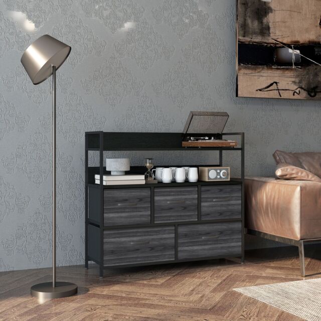HOMCOM Bedroom Chest of Drawers 5 Drawer Dresser w/ Shelves, Black - image 1