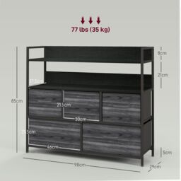 HOMCOM Bedroom Chest of Drawers 5 Drawer Dresser w/ Shelves, Black - thumbnail 3