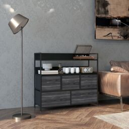 HOMCOM Bedroom Chest of Drawers 5 Drawer Dresser w/ Shelves, Black - thumbnail 1