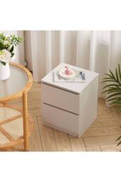 Living and Home Wooden Nightstand Bedside Table with 2 Drawers in White - thumbnail 3