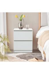 Living and Home Wooden Nightstand Bedside Table with 2 Drawers in White