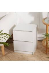 Living and Home Wooden Nightstand Bedside Table with 2 Drawers in White - thumbnail 8