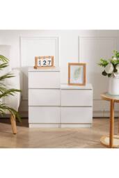 Living and Home Wooden Nightstand Bedside Table with 2 Drawers in White - thumbnail 6