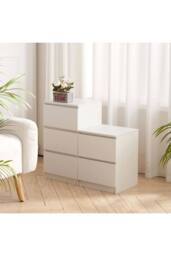 Living and Home Wooden Nightstand Bedside Table with 2 Drawers in White - thumbnail 7