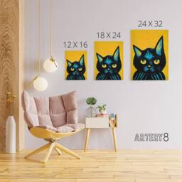 "Artery8 Quirky Black Cat Canvas Wall Art Print in Yellow - Size: W18"" x H24""" - thumbnail 4