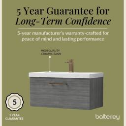 Balterley 800mm Wall Hung 1 Drawer Vanity, Woodgrain Anthracite, Bronze Handle in Grey - thumbnail 6