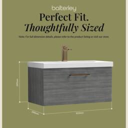 Balterley 800mm Wall Hung 1 Drawer Vanity, Woodgrain Anthracite, Bronze Handle in Grey - thumbnail 5