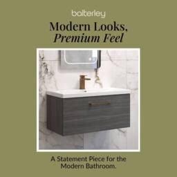 Balterley 800mm Wall Hung 1 Drawer Vanity, Woodgrain Anthracite, Bronze Handle in Grey - thumbnail 7