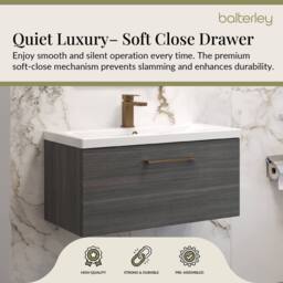 Balterley 800mm Wall Hung 1 Drawer Vanity, Woodgrain Anthracite, Bronze Handle in Grey - thumbnail 3