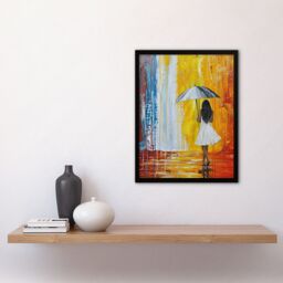 Artery8 Woman with Umbrella in Rainbow Rain Modern Art Framed Art Print - Size: A4 - thumbnail 4