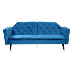 Comfy Living Ltd Plush Velvet Tufted Sofa Bed In Various Colours With Black & Gold Legs in Blue - thumbnail 5