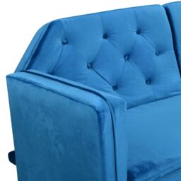 Comfy Living Ltd Plush Velvet Tufted Sofa Bed In Various Colours With Black & Gold Legs in Blue - thumbnail 6