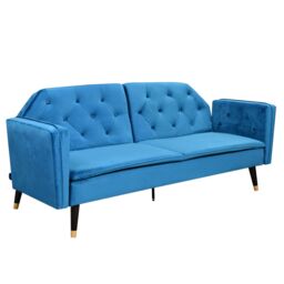 Comfy Living Ltd Plush Velvet Tufted Sofa Bed In Various Colours With Black & Gold Legs in Blue - thumbnail 4