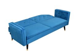 Comfy Living Ltd Plush Velvet Tufted Sofa Bed In Various Colours With Black & Gold Legs in Blue - thumbnail 3