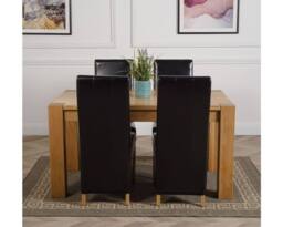 Thats Furniture Kuba 150 x 85 cm Chunky Medium Oak Dining Table & 4 Lola Leather Chairs in Black - thumbnail 2