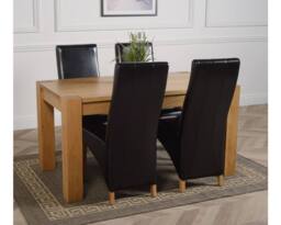 Thats Furniture Kuba 150 x 85 cm Chunky Medium Oak Dining Table & 4 Lola Leather Chairs in Black - thumbnail 3
