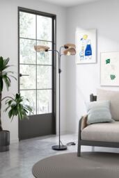 H&O Direct Paper Rope String-Wrapped Lampshade 3-Light Floor Lamp in Black - thumbnail 1