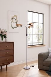 H&O Direct Paper Rope String-Wrapped Lampshade 3-Light Floor Lamp in Black - thumbnail 2